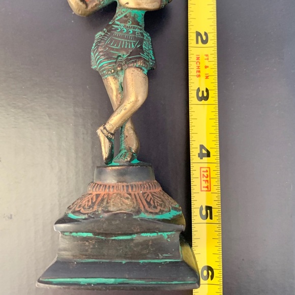 Krishna Standing Lotus Playing Flute Brass Statue - Picture 5 of 10